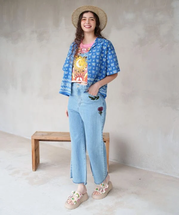 Pantalon en jean bohème à pattes d'éléphant