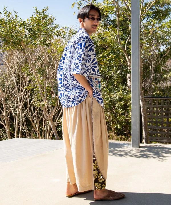 Pantalon de travail ethnique brodé miroir