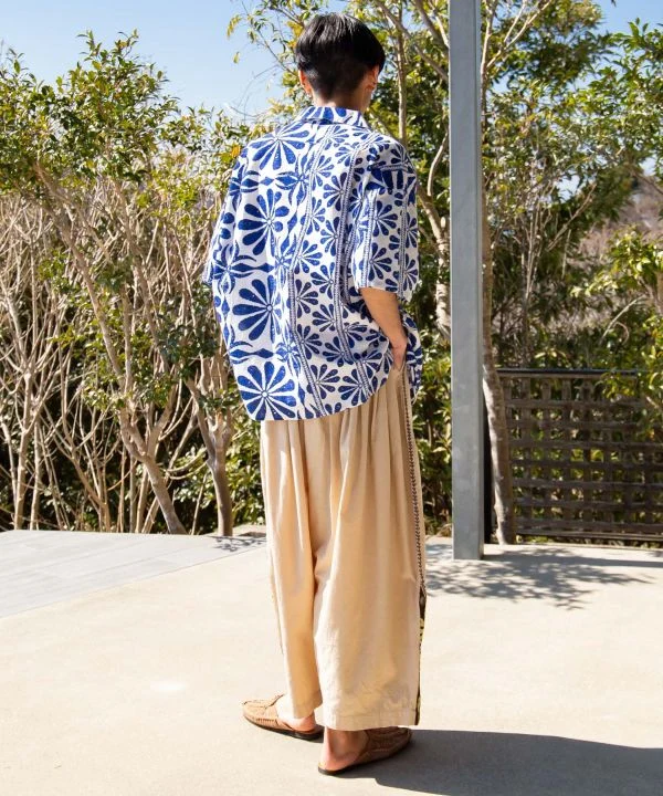 Pantalon de travail ethnique brodé miroir