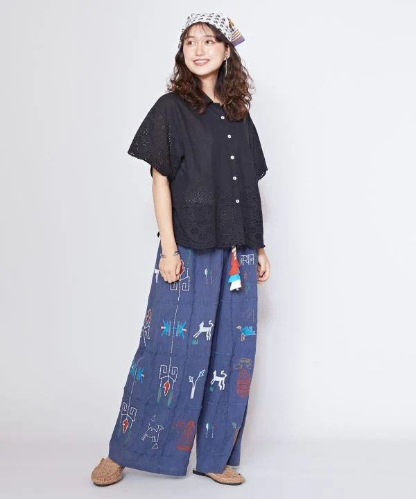 Pantalon en coton respirant brodé