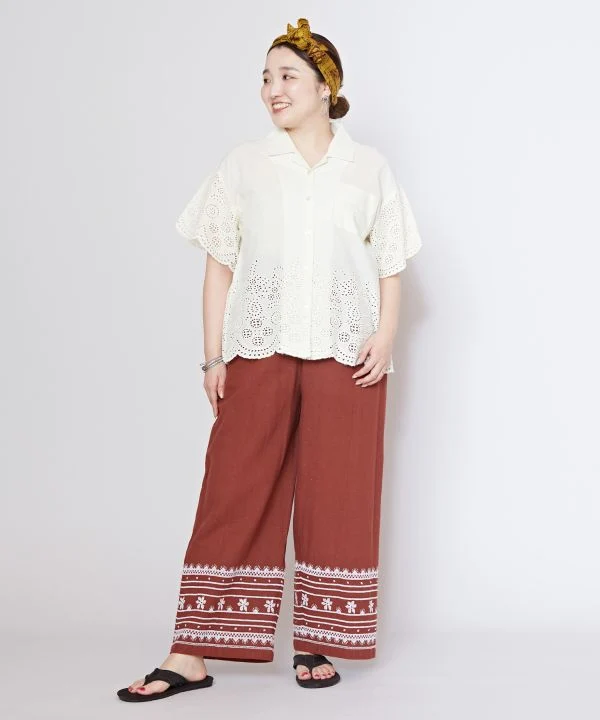 Pantalon en coton au point de croix