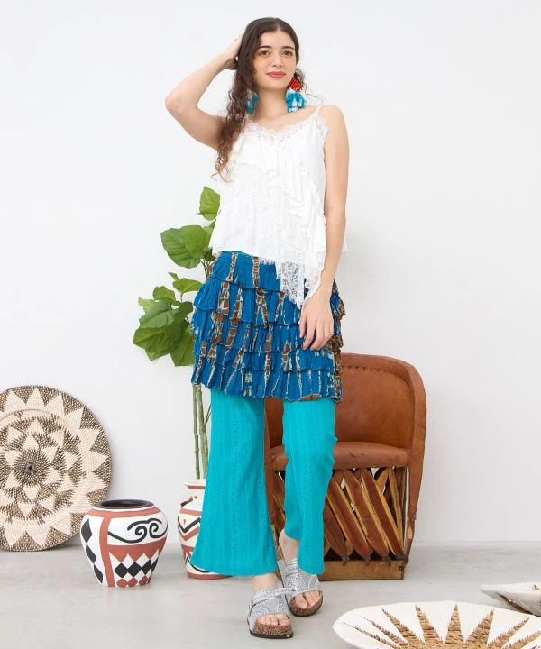 Pantalon bootcut en dentelle stretch