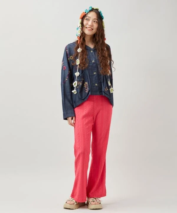 Pantalon bootcut en dentelle stretch