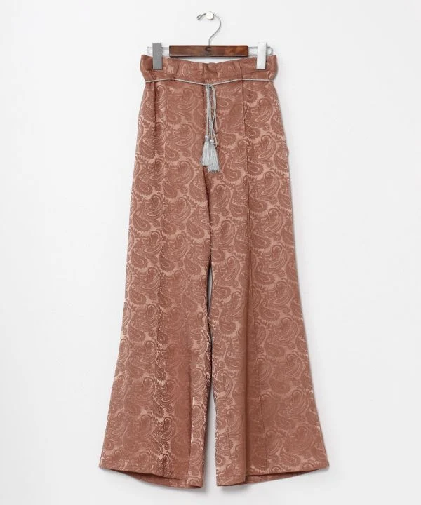 Pantalon évasé en satin à motif cachemire