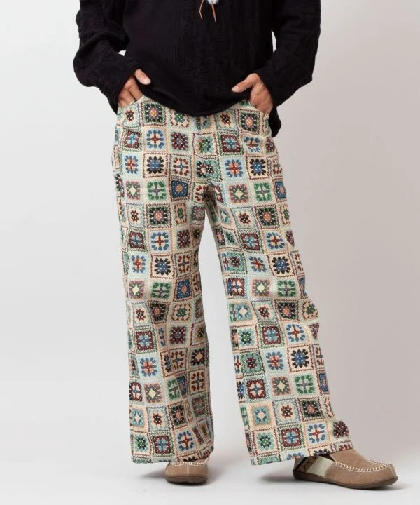 Pantalons pattes d'éléphant style crochet pour hommes