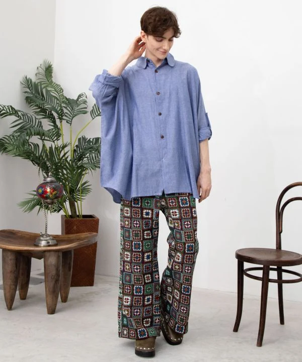 Pantalons pattes d'éléphant style crochet pour hommes