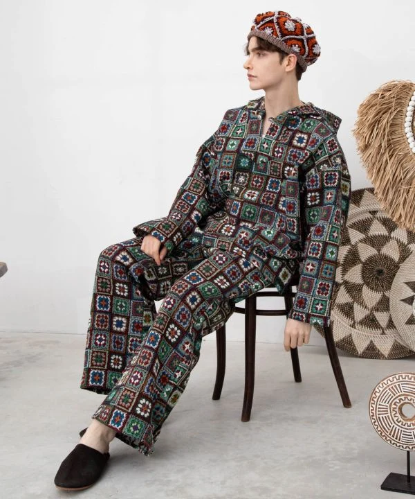 Pantalons pattes d'éléphant style crochet pour hommes