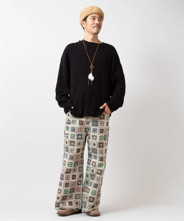 Pantalons pattes d'éléphant style crochet pour hommes