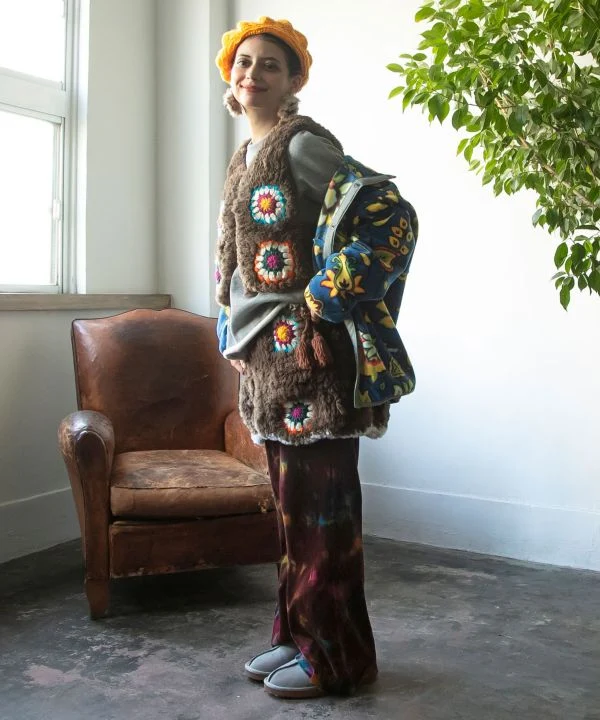 Pantalon évasé en velours tie-dye
