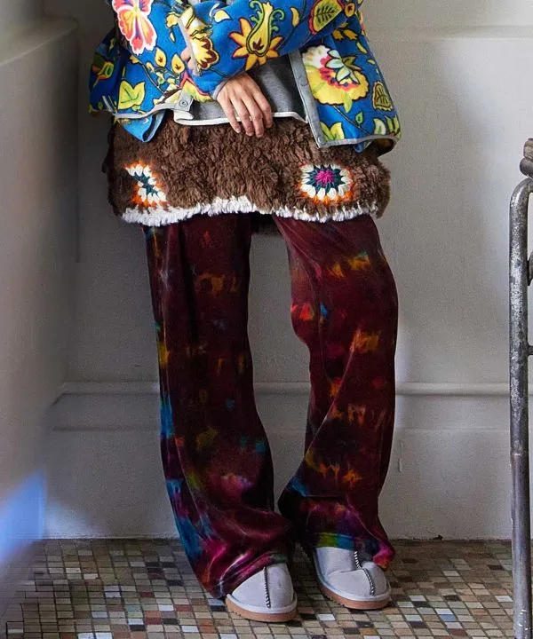Pantalon évasé en velours tie-dye