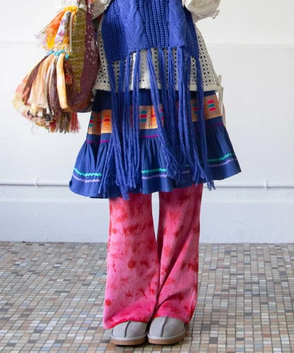 Pantalon évasé en velours tie-dye