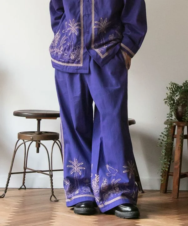 Pantalon en coton brodé pour homme