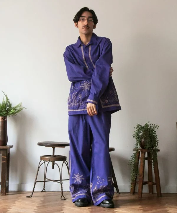 Pantalon en coton brodé pour homme