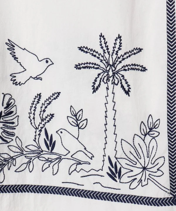 Pantalon droit en coton brodé