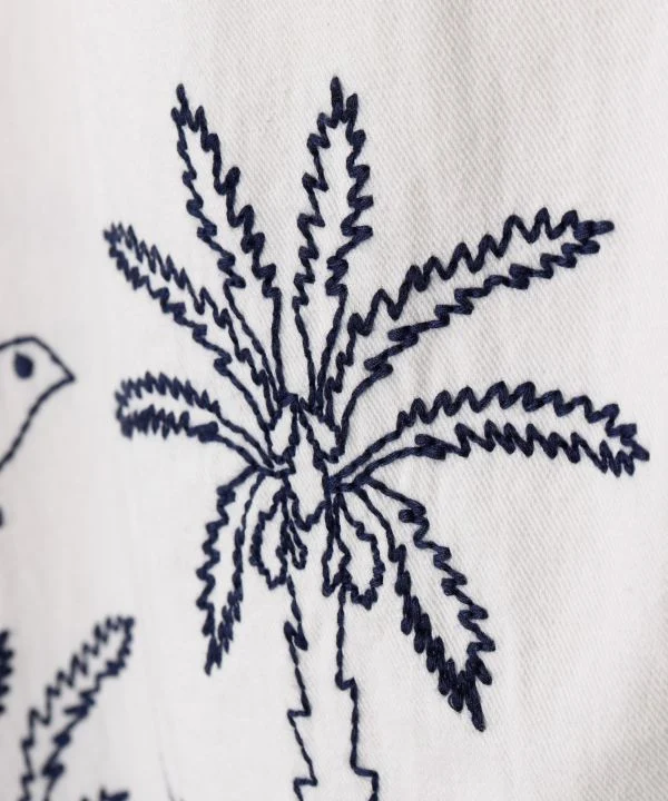 Pantalon droit en coton brodé
