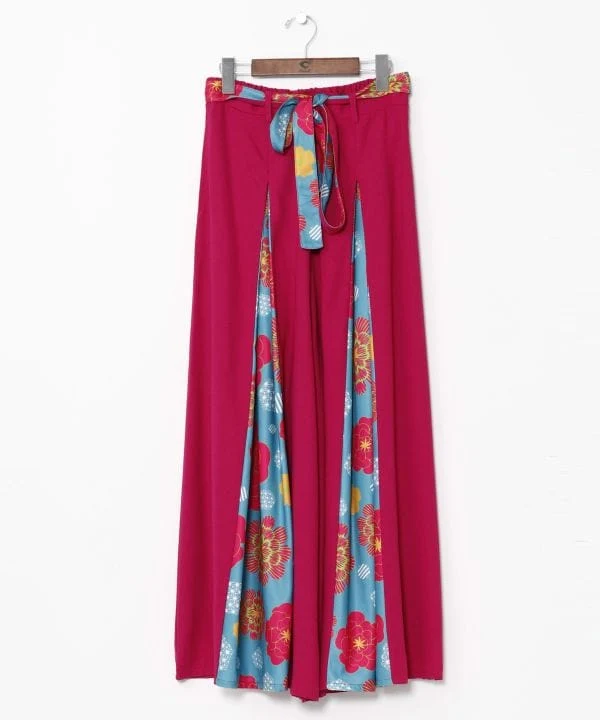 Pantalon large à motif pivoine