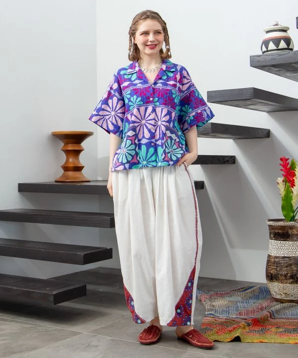 Pantalon ethnique brodé miroir