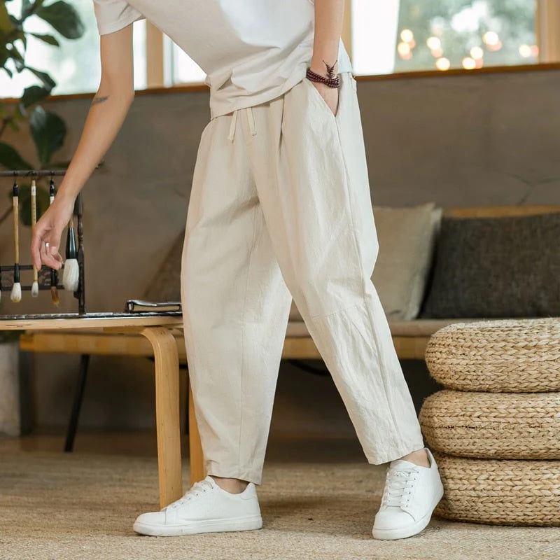 Pantalon Lin Homme Droit Beige