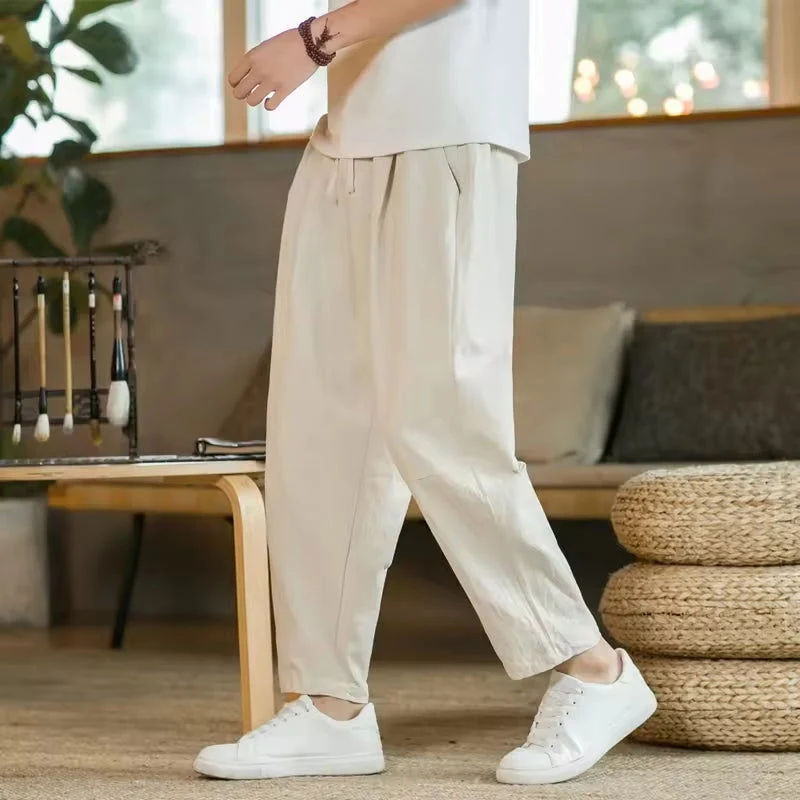 Pantalon Lin Homme Droit Beige