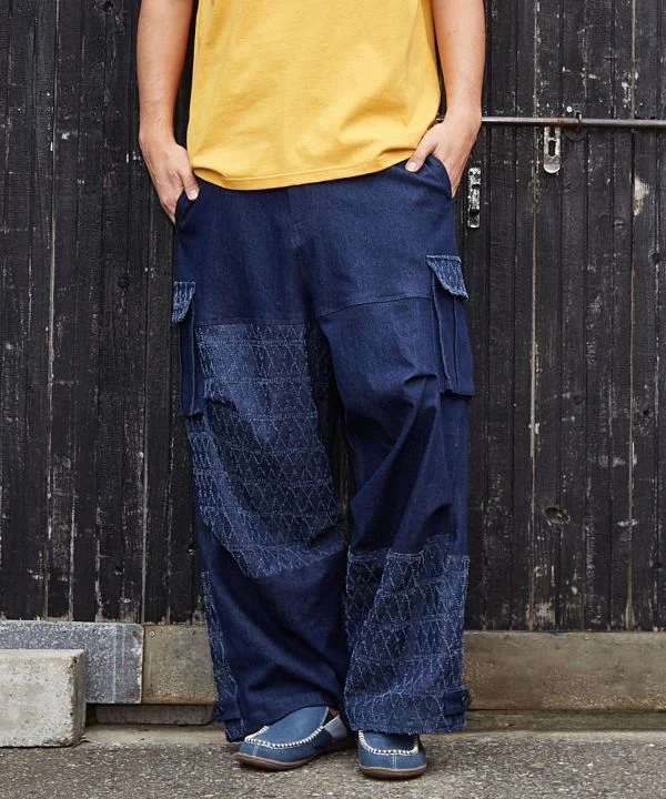 Pantalon cargo en denim patchwork