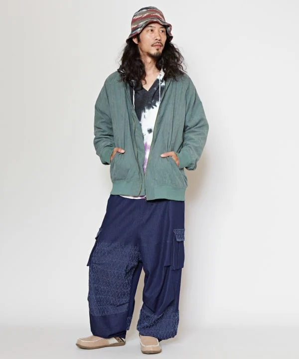 Pantalon cargo en denim patchwork