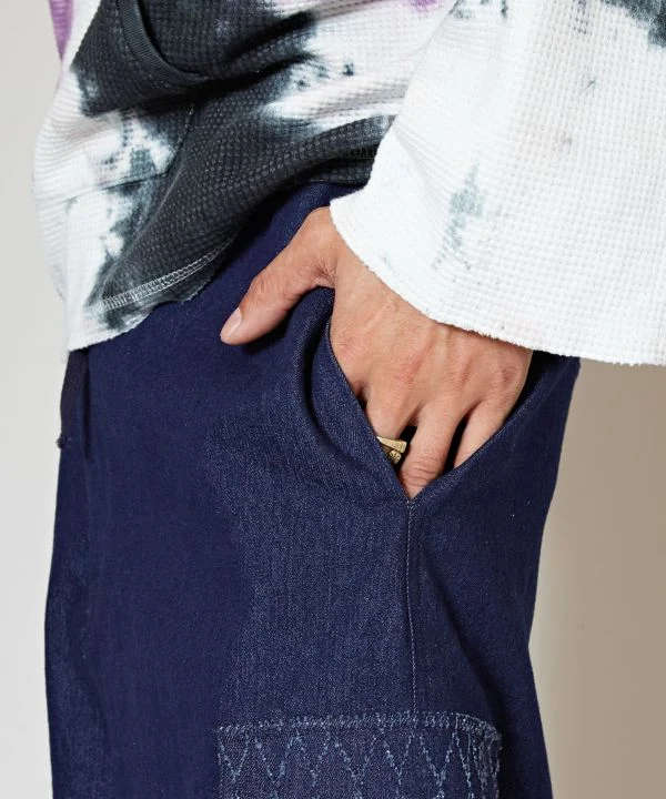 Pantalon cargo en denim patchwork