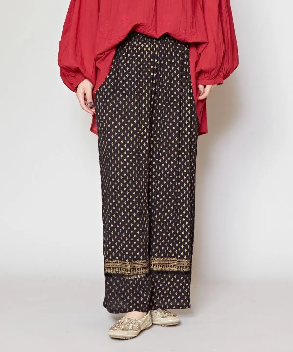 Pantalon large à plusieurs niveaux imprimé métallisé