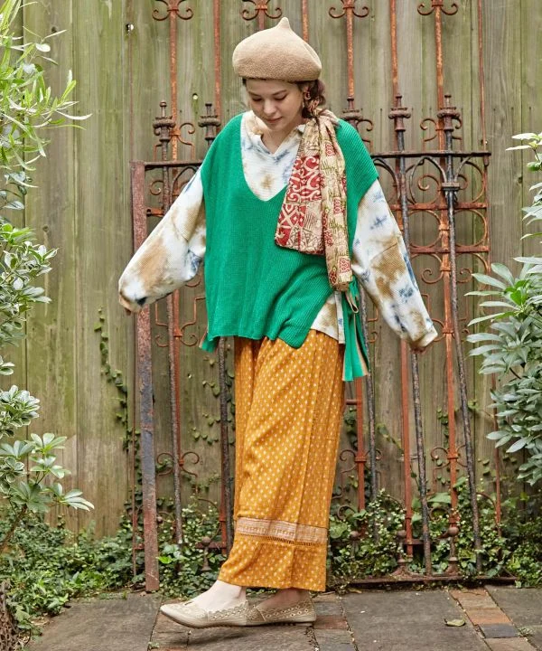 Pantalon large à plusieurs niveaux imprimé métallisé